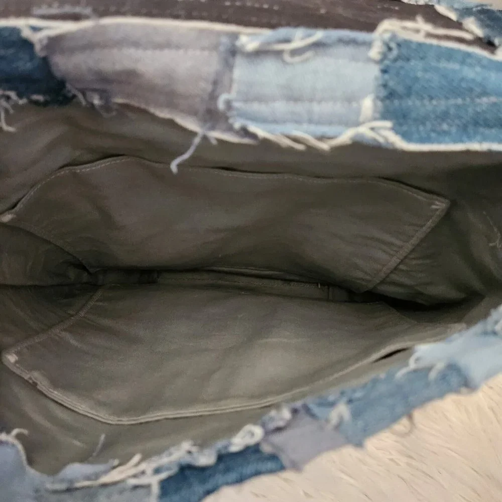 Denim Canvas Patchwork Crossbody Shoulder Bag Y2K Upcycle Bucket Boho Hippie‎ - Picture 5 of 14